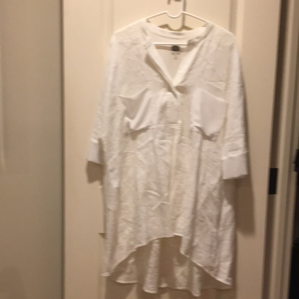 Anne Klein womens 100% Linen Tunic/cover up top blouse 3/4 sleeves Size Large - Picture 6 of 11